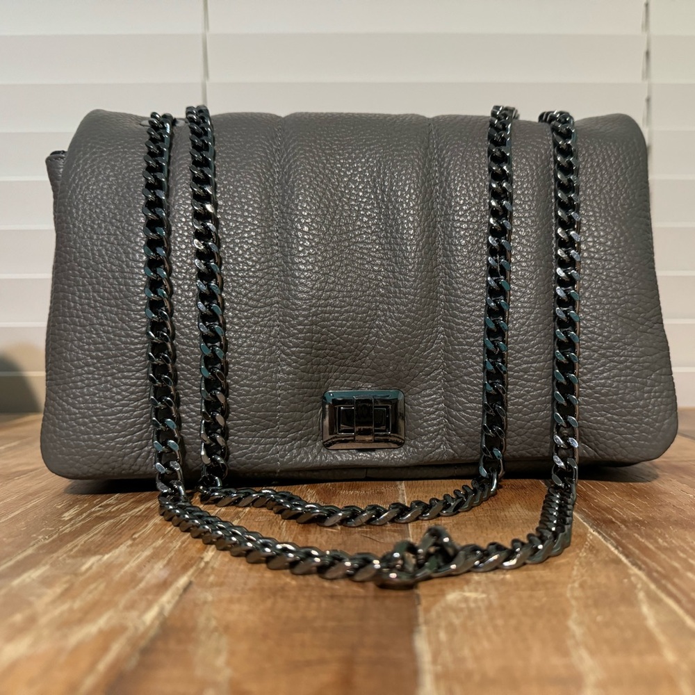 Caviar grey full single flap with navy leather lining designer bag by Virsa bag